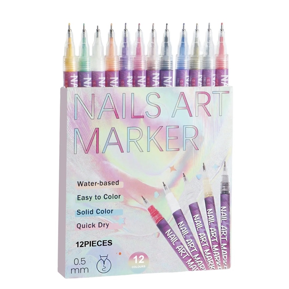 🎨12-Color Fine Tip Nail Art Pens Set~New
